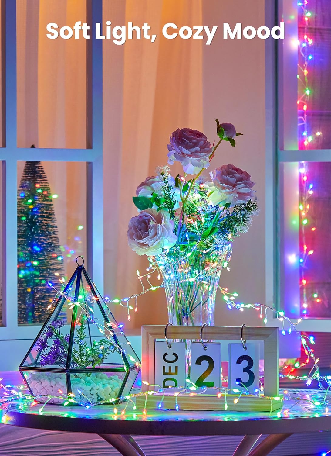 Flowing Fairy Lights Plug in with 14 Modes, 10FT 388LED Twinkle String Lights Indoor, Christmas Tree Lights Indoor Waterproof for Bedroom Christmas Home Room Decor, Multicolor